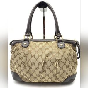 Authentic Gucci Brown Shoulder Bag with Monogram Canvas